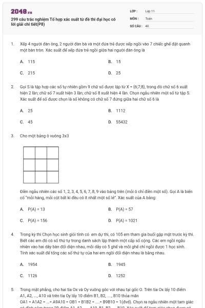 299 câu trắc nghiệm Tổ hợp xác suất từ đề thi đại học có lời giải chi tiết(P8)