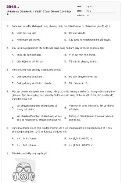Đề kiểm tra Giữa Học kì 1 Vật lí 10 Cánh Diều Đề 02 có đáp án