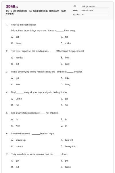 ĐGTD ĐH Bách khoa - Sử dụng ngôn ngữ Tiếng Anh - Cụm động từ