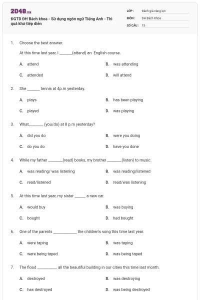 ĐGTD ĐH Bách khoa - Sử dụng ngôn ngữ Tiếng Anh - Thì quá khứ tiếp diễn