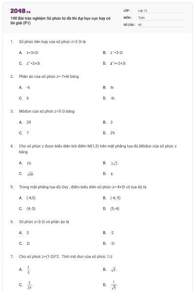 190 Bài trắc nghiệm Số phức từ đề thi đại học cực hay có lời giải (P1)