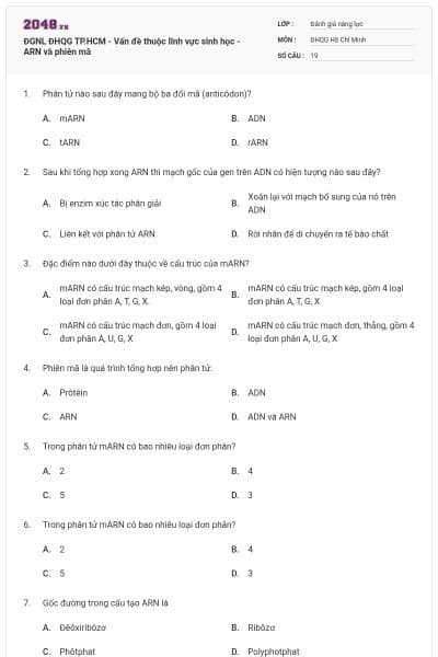 ĐGNL ĐHQG TP.HCM - Vấn đề thuộc lĩnh vực sinh học - ARN và phiên mã