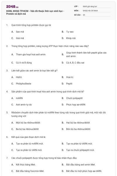 ĐGNL ĐHQG TP.HCM - Vấn đề thuộc lĩnh vực sinh học - Protein và dịch mã