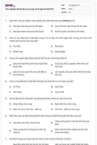 Trắc nghiệm đề thi Địa lý cực hay có lời giải chi tiết (P1)