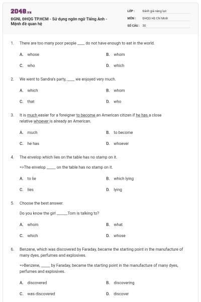 ĐGNL ĐHQG TP.HCM - Sử dụng ngôn ngữ Tiếng Anh - Mệnh đề quan hệ