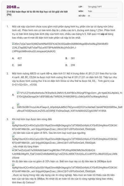 214 Bài toán thực tế từ đề thi Đại học có lời giải chi tiết (P6)