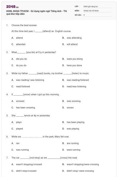 ĐGNL ĐHQG TP.HCM - Sử dụng ngôn ngữ Tiếng Anh - Thì quá khứ tiếp diễn