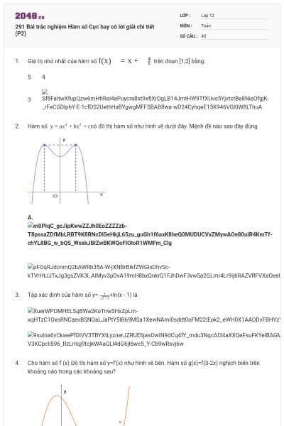 291 Bài trắc nghiệm Hàm số Cực hay có lời giải chi tiết (P2)