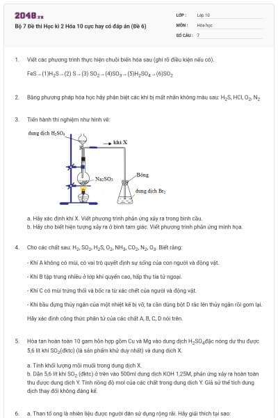 Bộ 7 Đề thi Học kì 2 Hóa 10 cực hay có đáp án (Đề 6)