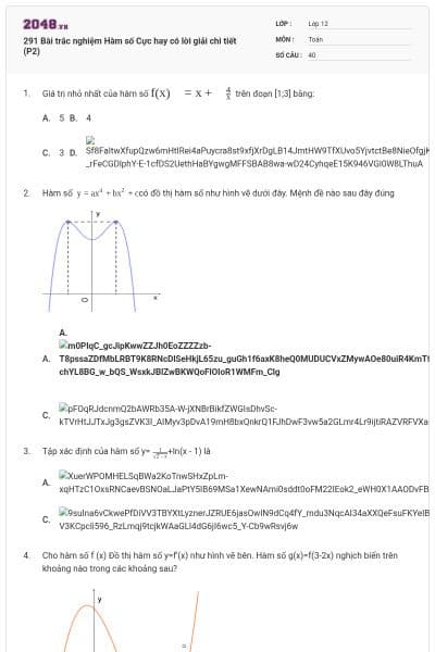 291 Bài trắc nghiệm Hàm số Cực hay có lời giải chi tiết (P2)