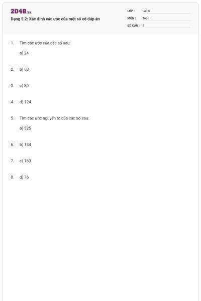 Dạng 5.2: Xác định các ước của một số có đáp án