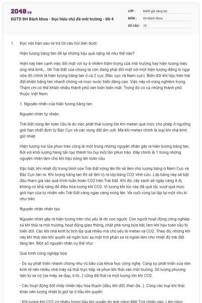 ĐGTD ĐH Bách khoa - Đọc hiểu chủ đề môi trường - Đề 4