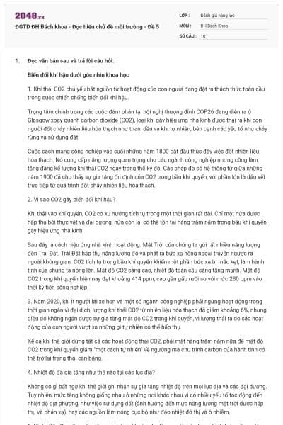 ĐGTD ĐH Bách khoa - Đọc hiểu chủ đề môi trường - Đề 5