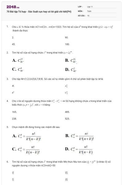 70 Bài tập Tổ hợp - Xác Suất cực hay có lời giải chi tiết(P4)