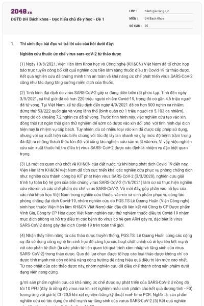 ĐGTD ĐH Bách khoa - Đọc hiểu chủ đề y học - Đề 1