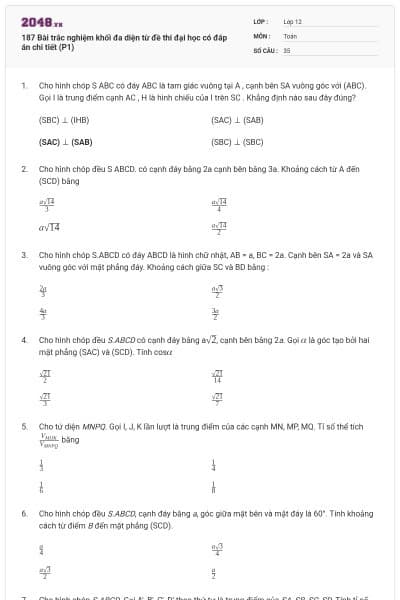 187 Bài trắc nghiệm khối đa diện từ đề thi đại học có đáp án chi tiết (P1)