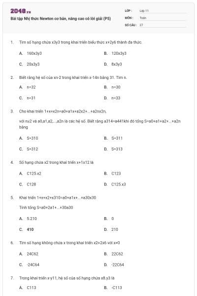 Bài tập Nhị thức Newton cơ bản, nâng cao có lời giải (P5)