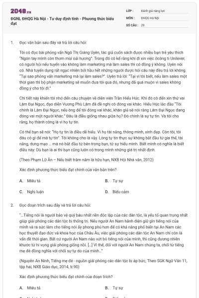 ĐGNL ĐHQG Hà Nội - Tư duy định tính - Phương thức biểu đạt