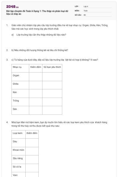 Bài tập chuyên đề Toán 6 Dạng 1: Thu thập và phân loại dữ liệu có đáp án