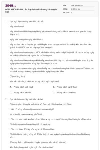 ĐGNL ĐHQG Hà Nội - Tư duy định tính - Phong cách ngôn ngữ