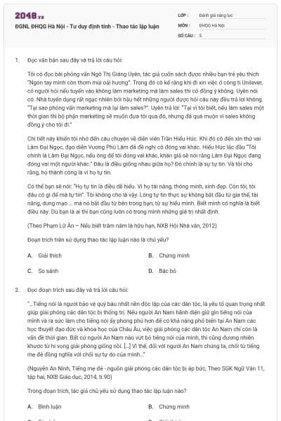 ĐGNL ĐHQG Hà Nội - Tư duy định tính - Thao tác lập luận