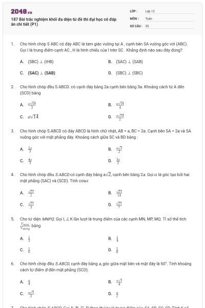 187 Bài trắc nghiệm khối đa diện từ đề thi đại học có đáp án chi tiết (P1)