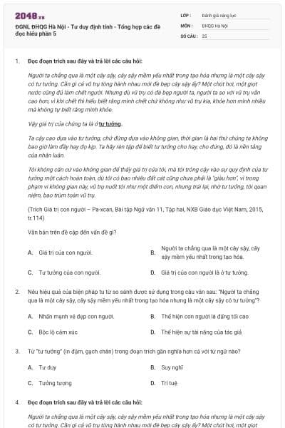 ĐGNL ĐHQG Hà Nội - Tư duy định tính - Tổng hợp các đề đọc hiểu phần 5