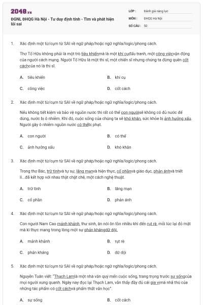 ĐGNL ĐHQG Hà Nội - Tư duy định tính - Tìm và phát hiện lỗi sai