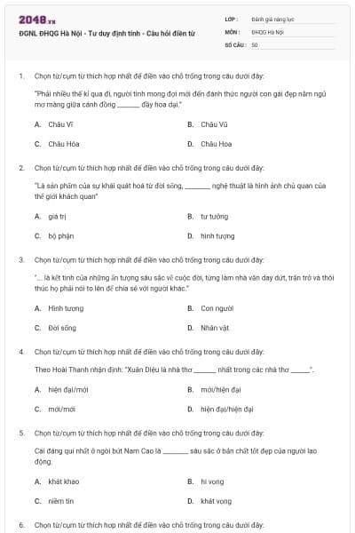 ĐGNL ĐHQG Hà Nội - Tư duy định tính - Câu hỏi điền từ