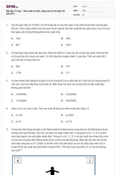 Bài tập Tổ hợp - Xác suất cơ bản, nâng cao có lời giải chi tiết (P7)