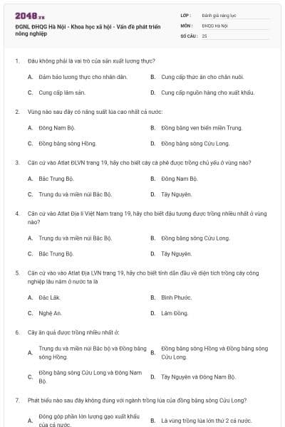 ĐGNL ĐHQG Hà Nội - Khoa học xã hội - Vấn đề phát triển nông nghiệp