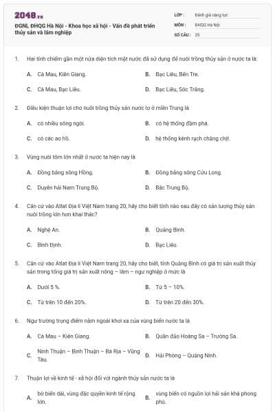 ĐGNL ĐHQG Hà Nội - Khoa học xã hội - Vấn đề phát triển thủy sản và lâm nghiệp