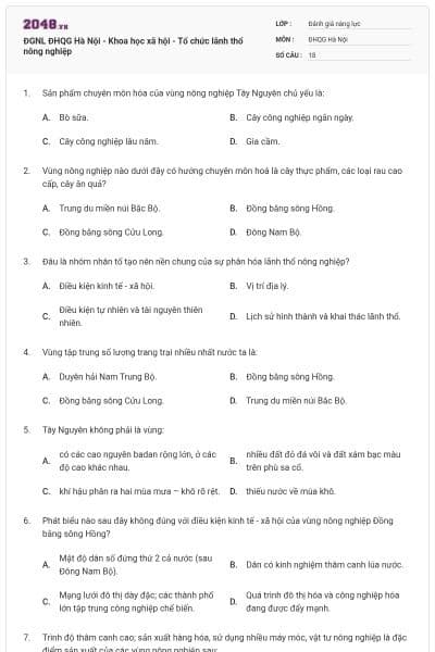 ĐGNL ĐHQG Hà Nội - Khoa học xã hội - Tổ chức lãnh thổ nông nghiệp