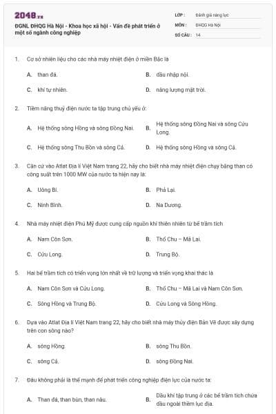 ĐGNL ĐHQG Hà Nội - Khoa học xã hội - Vấn đề phát triển ở một số ngành công nghiệp