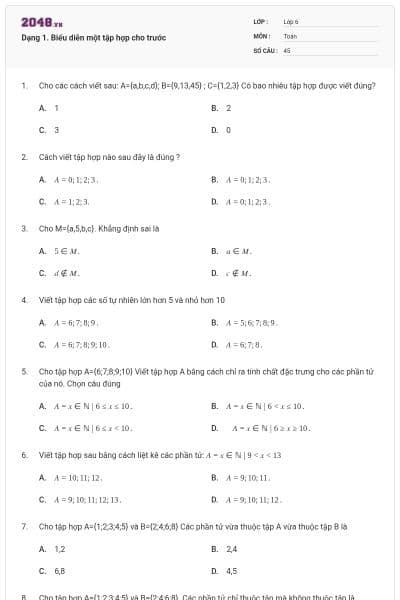 Dạng 1. Biểu diễn một tập hợp cho trước