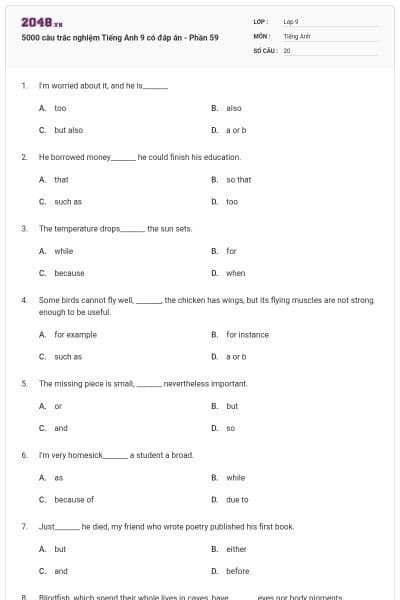 5000 câu trắc nghiệm Tiếng Anh 9 có đáp án - Phần 59