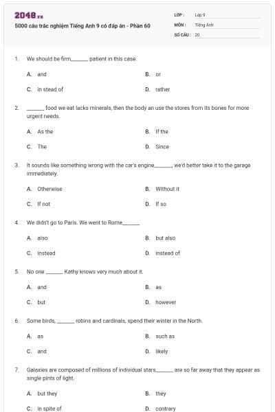 5000 câu trắc nghiệm Tiếng Anh 9 có đáp án - Phần 60