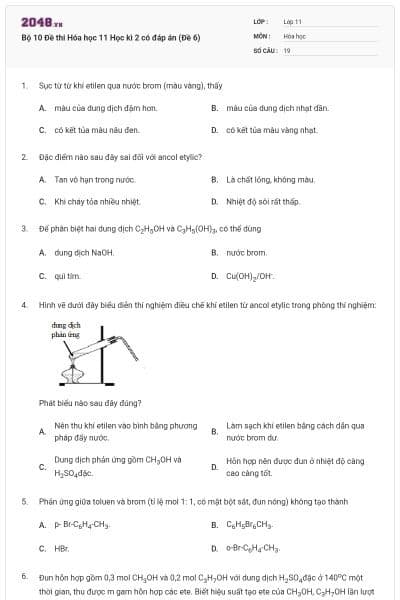 Bộ 10 Đề thi Hóa học 11 Học kì 2 có đáp án (Đề 6)