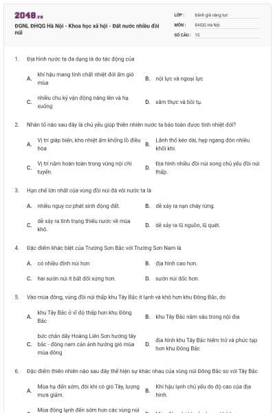 ĐGNL ĐHQG Hà Nội - Khoa học xã hội - Đất nước nhiều đồi núi