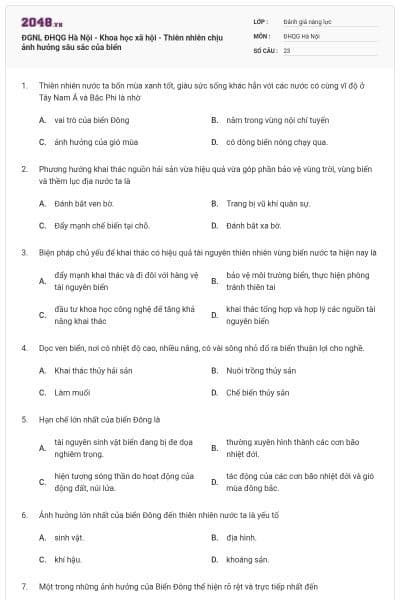 ĐGNL ĐHQG Hà Nội - Khoa học xã hội - Thiên nhiên chịu ảnh hưởng sâu sắc của biển