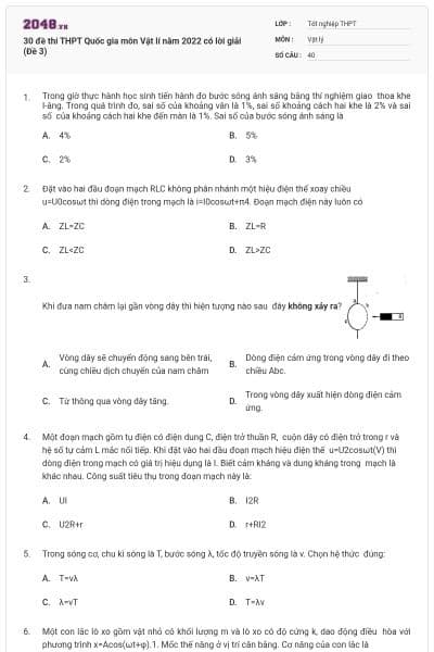30 đề thi THPT Quốc gia môn Vật lí năm 2022 có lời giải (Đề 3)