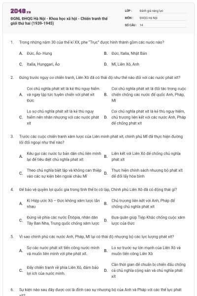 ĐGNL ĐHQG Hà Nội - Khoa học xã hội - Chiến tranh thế giới thứ hai (1939-1945)