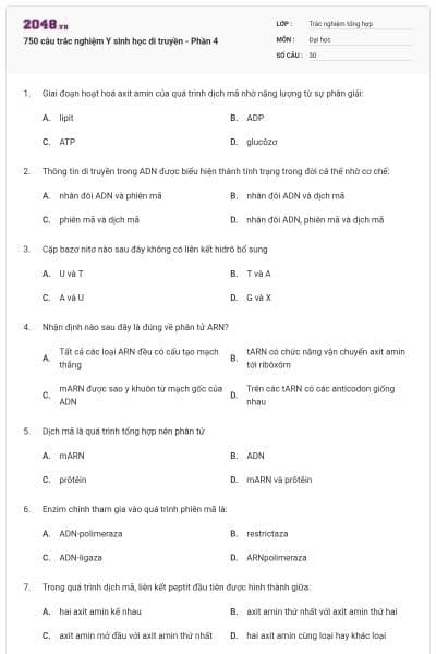 750 câu trắc nghiệm Y sinh học di truyền - Phần 4
