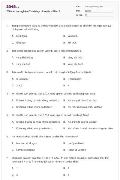 750 câu trắc nghiệm Y sinh học di truyền - Phần 5