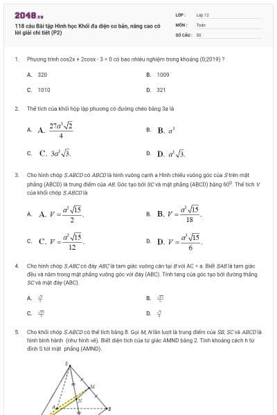 118 câu  Bài tập Hình học Khối đa diện cơ bản, nâng cao có lời giải chi tiết (P2)