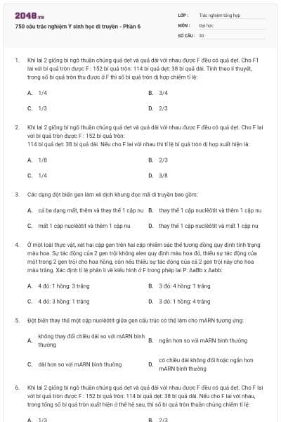 750 câu trắc nghiệm Y sinh học di truyền - Phần 6