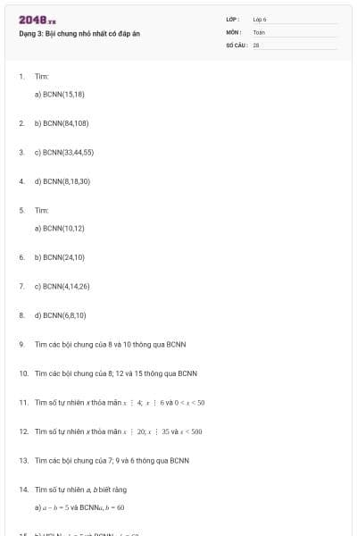 Dạng 3: Bội chung nhỏ nhất có đáp án