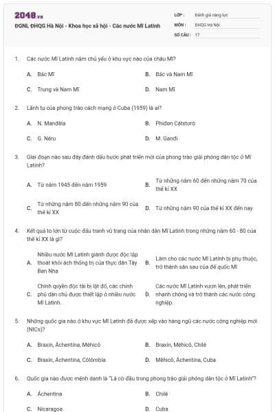 ĐGNL ĐHQG Hà Nội - Khoa học xã hội - Các nước Mĩ Latinh
