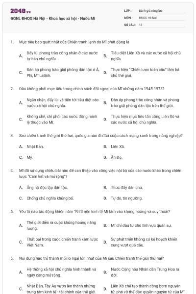 ĐGNL ĐHQG Hà Nội - Khoa học xã hội - Nước Mĩ