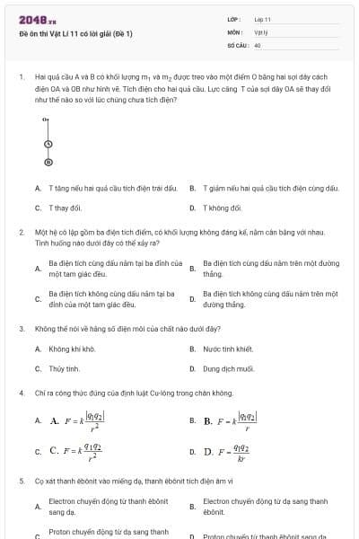Đề ôn thi Vật Lí 11 có lời giải (Đề 1)